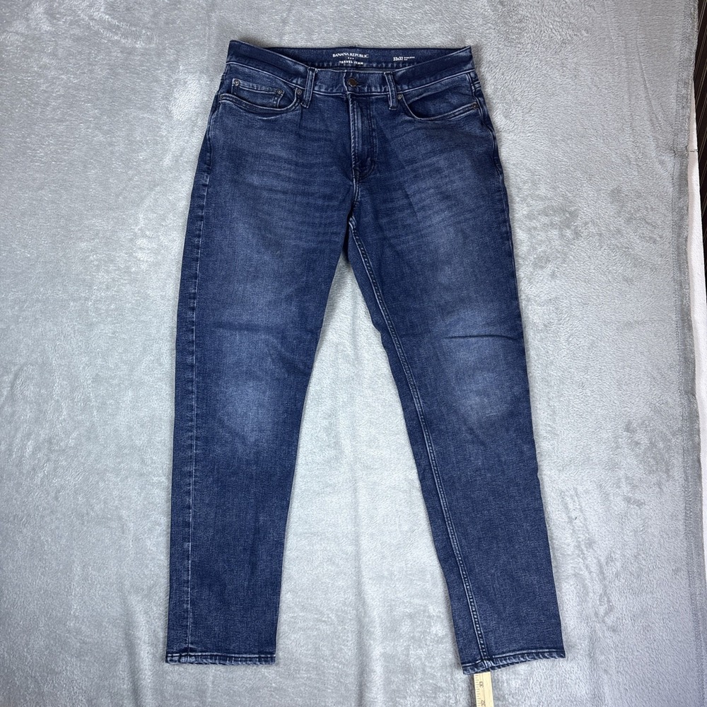 Banana Republic Traveler Jeans Mens‎ 33x32 (Fits 33x32) Blue Stretch Dark Denim